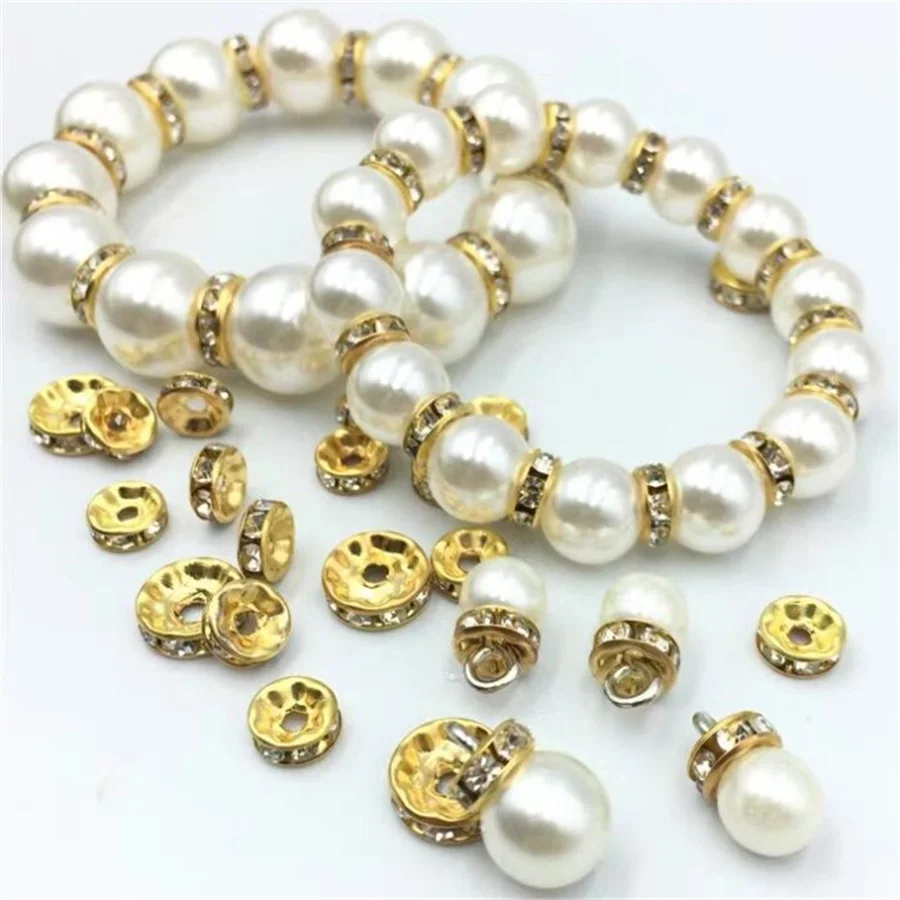 6/8mm 100pcs/bag Silvery Golden Necklace Bracelet Spacer Beads DIY Alloy Crystal Rhinestone Rondelle Beads Jewelry Making