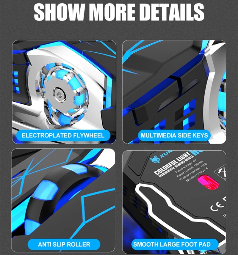 Gaming Mouse RGB Lighting Wired Gamer Mouse 6 Keys 4 Level 3600 DPI Adjustable Fast Accurate Click H3 Multimedia Side Keys Ergon