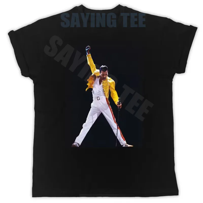 Freddie Mercury der Frontsänger der Rockgruppe Queen bei Live Aid 1985 T-Shirt im Retro-Stil Queen Lead Singer NEC Arena The Works Tour Y2k Rock Tee – Detail 7