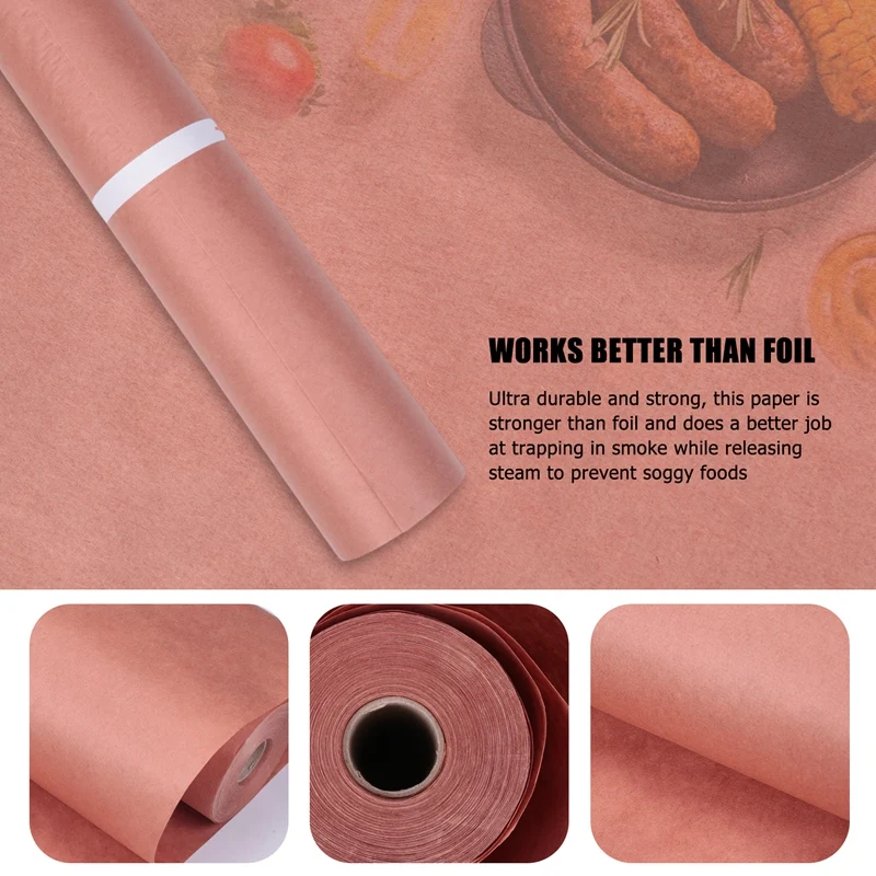 45.7Cmx53. Pink Kraft Butcher Paper Roll Food Grade Peach Wrapping Paper For Smoking Meat Of All Varieties