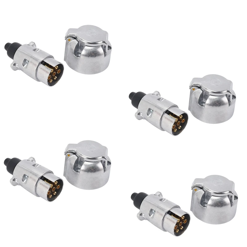 8X Trailer Accessories- 7 Pin Trailer Plug 12V Rv Sockets Towbar Towing 7Pin Metal Trailer Connectors