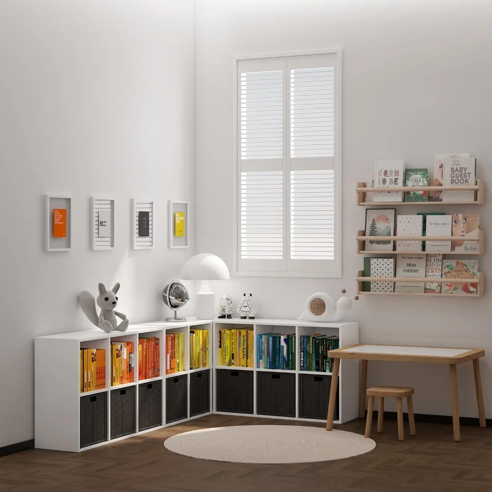 Drewniany organizer z 6 kostkami zamykanymi na tył, biała półka kostkowa, wytrzymały organizer z przegródkami do przechowywania.