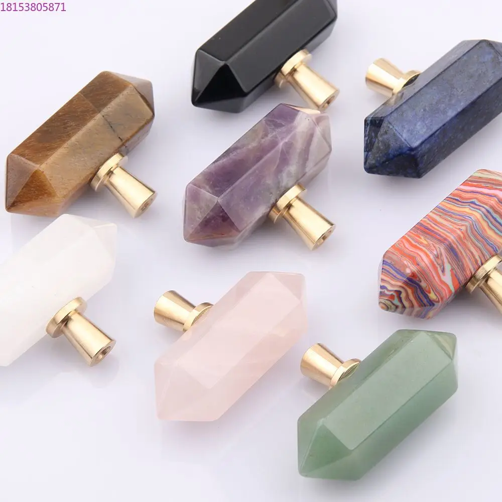 Natural light luxury jade crystal ore double pointed column single hole brass