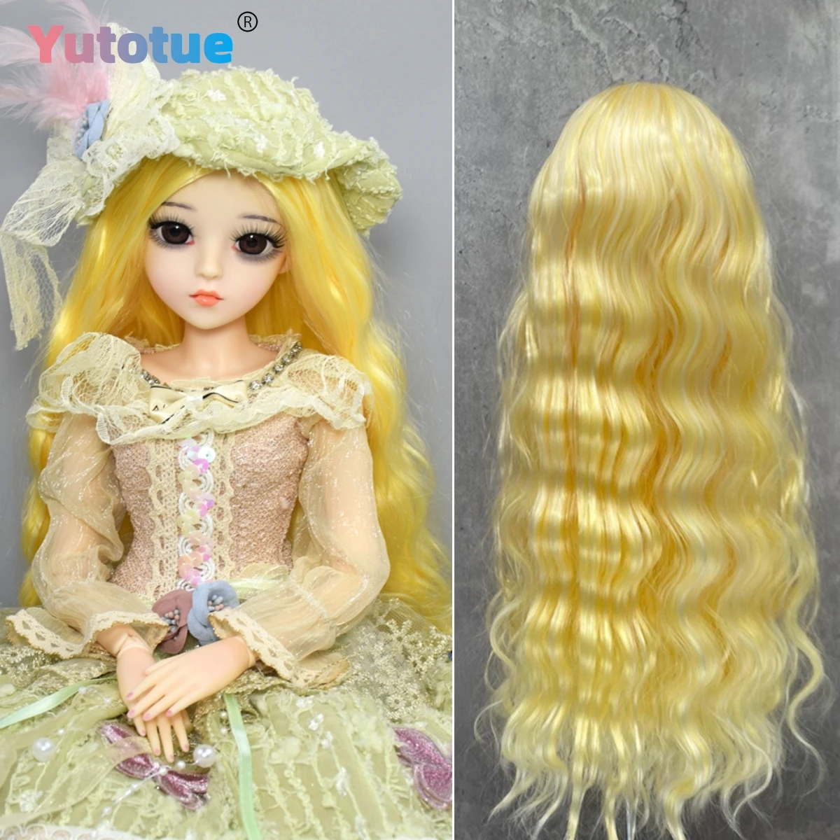 

Yutotue Dolls Long Curly Hair Wig Yellow color for 1/3 1/4 1/6 BJD Doll Fashion Doll Toy DIY Wigs