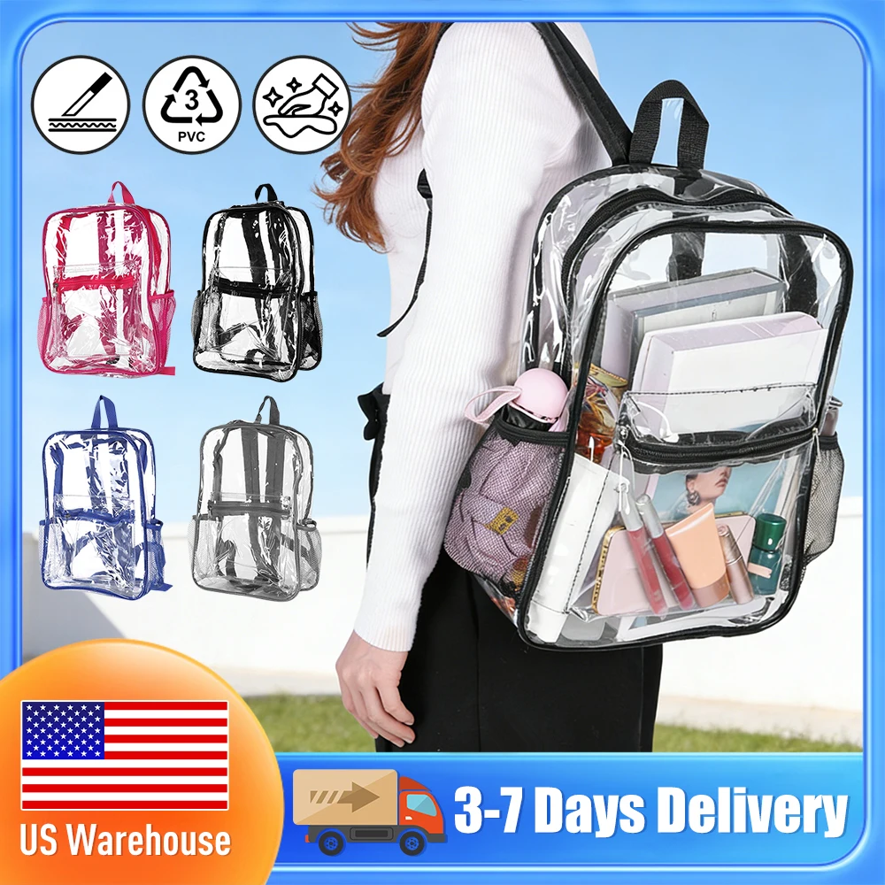 

Bulk Clear Backpack 48/72 Pack Heavy Duty PVC Transparent Bookbag 15 Inch Stadium Approved for School Travel Sport Work Events
