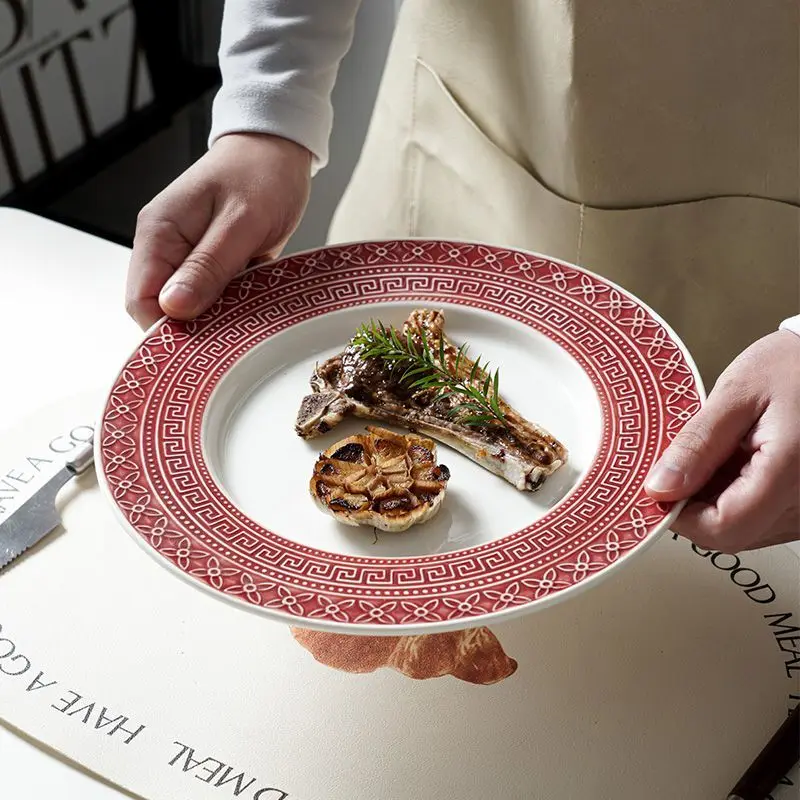

European relief plate High-end ceramic restaurant plate Western food Creative deep plate Pasta household tableware Dessert
