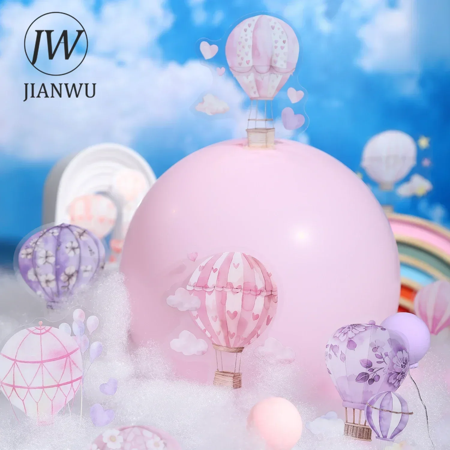 JIANWU Fly To Her Clouds Series Kawaii Hot Air Balloon Landscaping Material Collage PET Sticker Creative DIY Journal Stationery