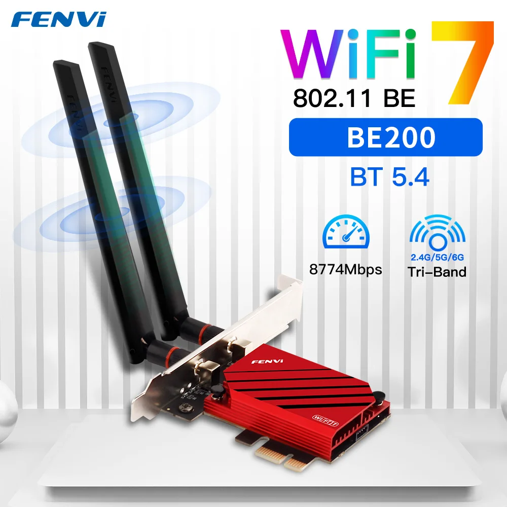 

FENVI 8774Mbps WiFi 7 BE200 PCIE WiFi Adapter For Bluetooth 5.4 Tri-Band 2.4G/5G/6GHz BE200NGW Wireless Network Adapter Win10/11