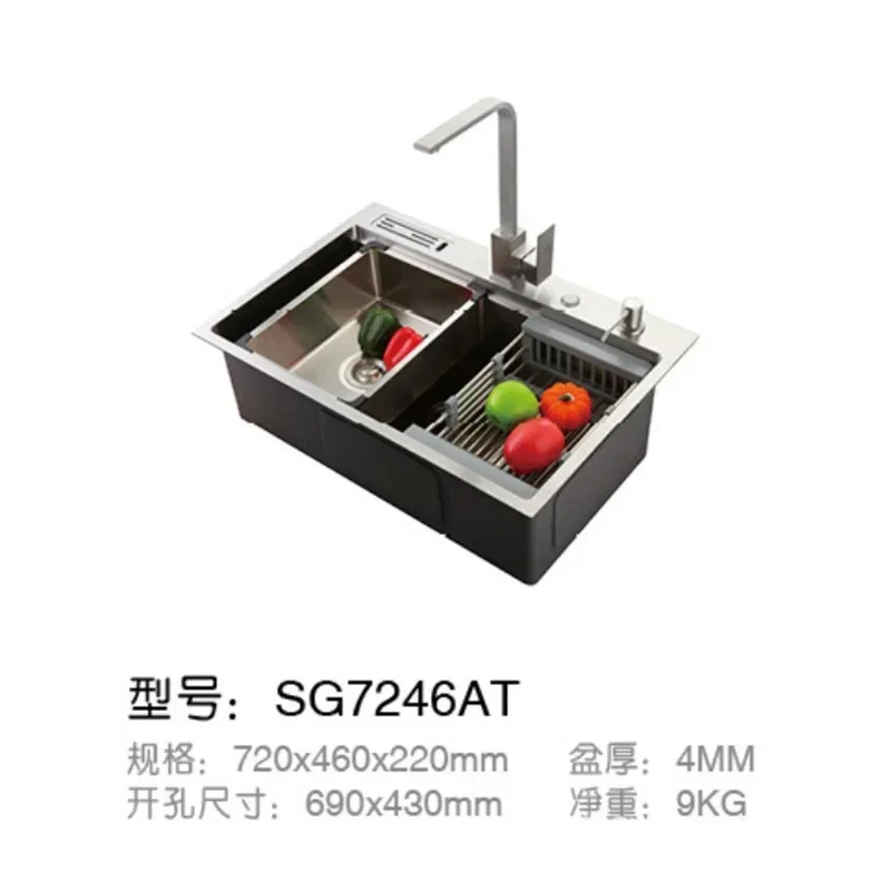 수제 싱크대, 스테인리스 스틸 주방, 야채 세척대, 카운터 아래 대형 싱글 세면대, 식기세척기