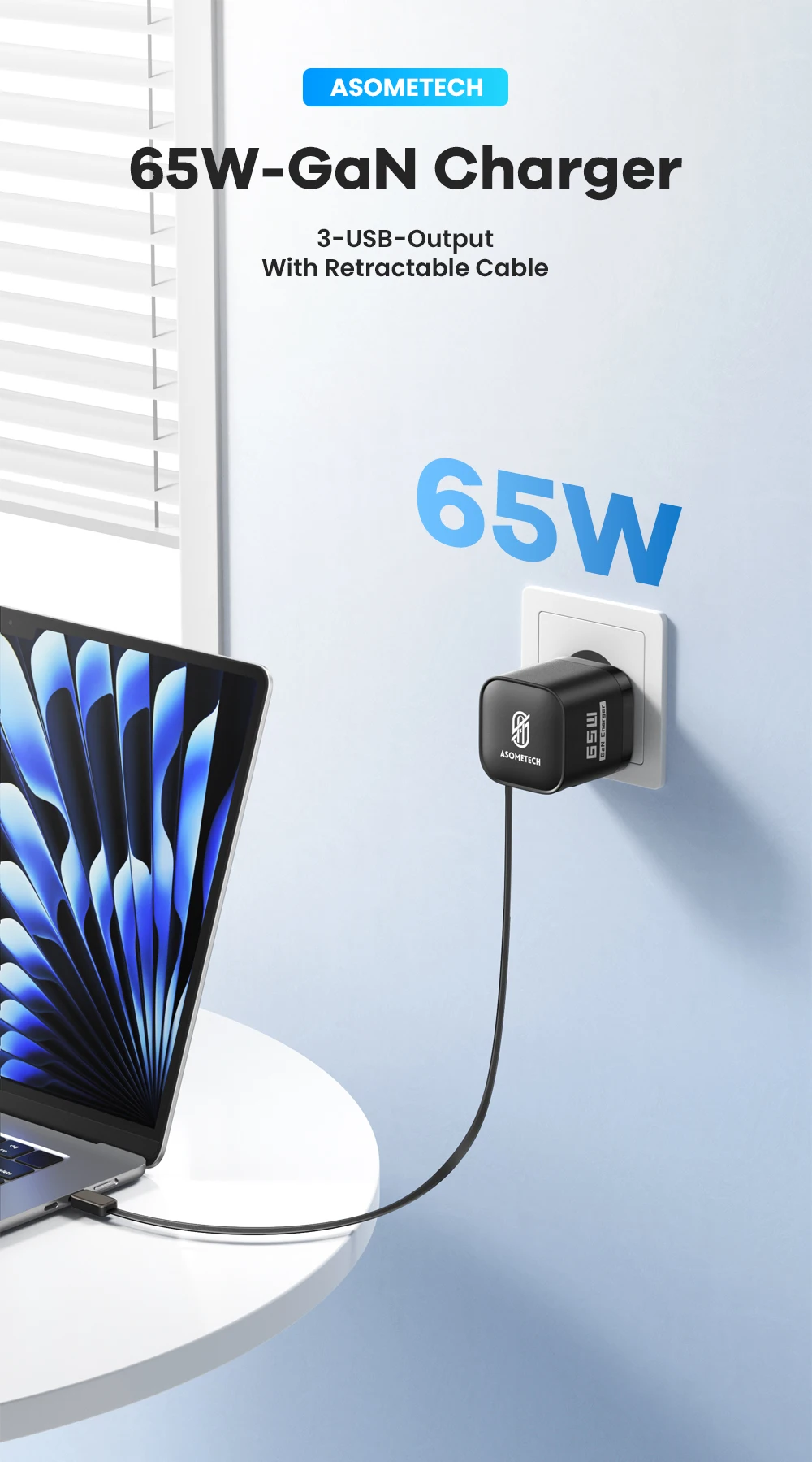 USB C Ladegerät 65W GaN Typ C Schnelle Lade Telefon Ladegerät Adapter Für iPhone Samsung Xiaomi Schnell Ladung EU/KR Stecker Wand Ladegerät – Detail 1