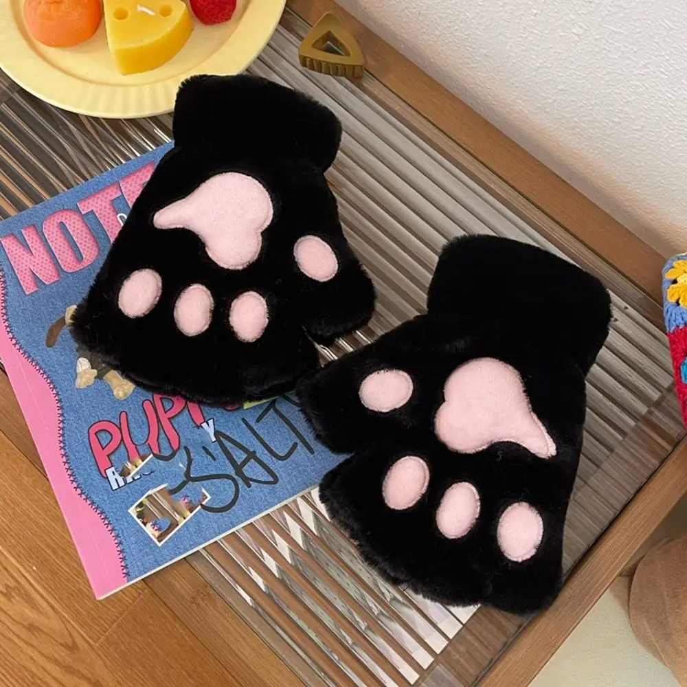 

Lovely Half Finger Plush Cat Claw Gloves Touch Screen Warm Winter Velvet Gloves Cute Thickened Women Mittens Student