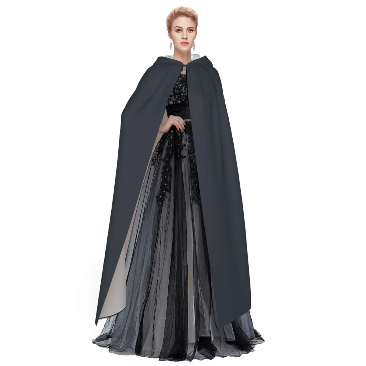 Scuba Diving International (SDI)- Scuba Fish Diver Long Hooded Cloak Witch Medieval Costume Cosplay Cape HalloweenVampire - view 3