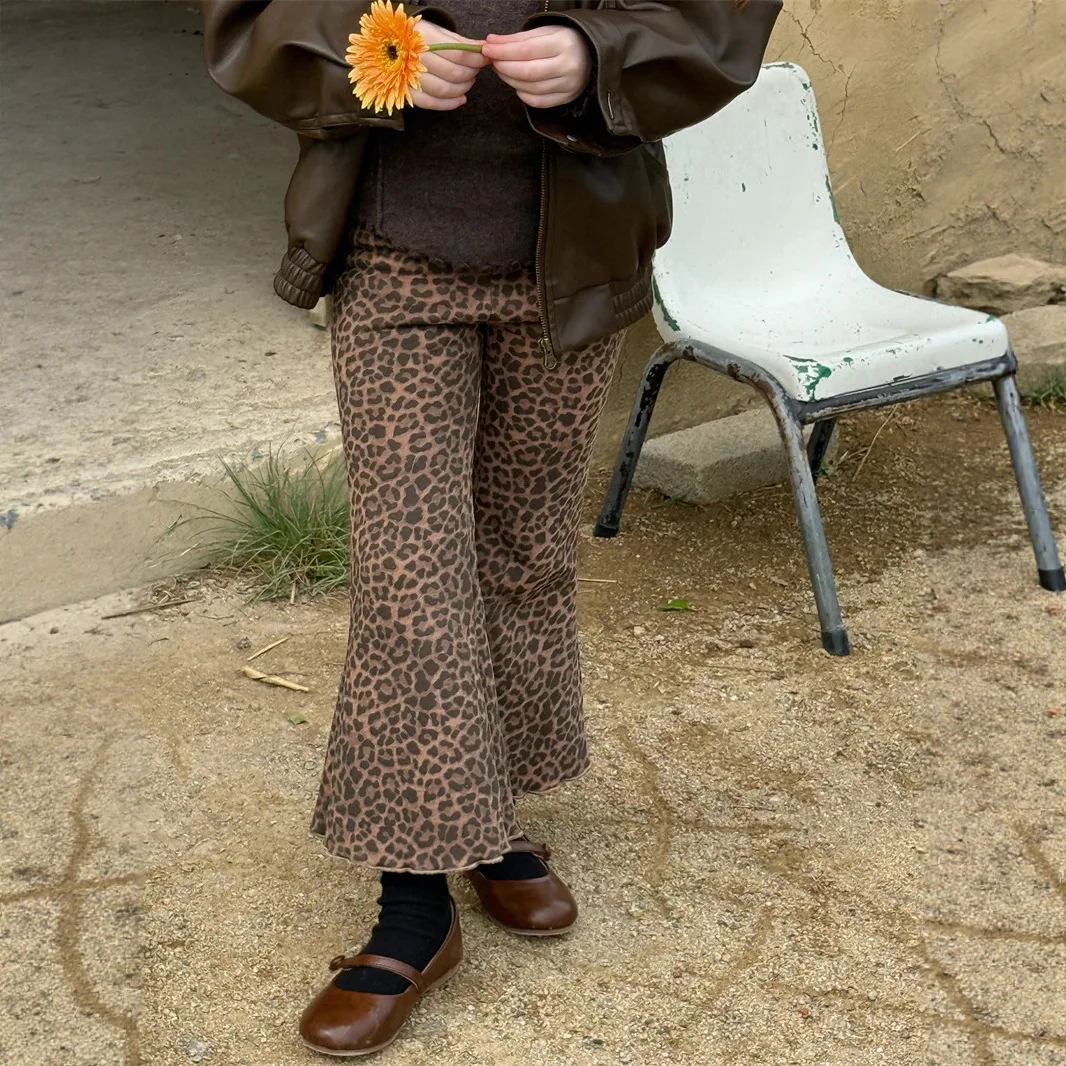 

UNITIM Children's Girls Bell Bottom Pants 2025 Winter Leopard Print Thick Warm Kids Baby Girls Trouser Fashion Teen Girls Pants