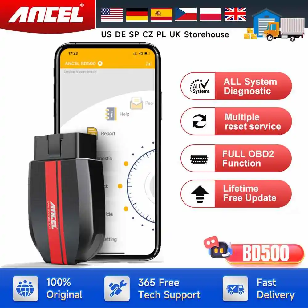 ANCEL BD500 Bluetooth OBD2 Car Diagnostic Tools  for VW Audi Skoda All System Oil EPB ETC Reset BAT Test OBD2 Automotive Scanner