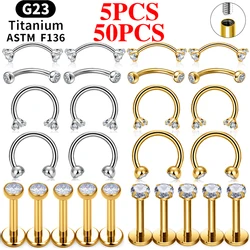 5/50PCS G23 Titanium Labret Lip Ring Internal Thread Septum Nose Rings CZ 16G Stud Earrings Tragus Eyebrow Piercing Body Jewelry