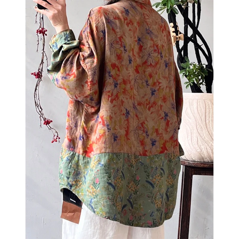 Masss Wasss 2026 Korean Spring Fashion Shirts Women Loose Vintage Floral Blouses Ladies Classic Casual Cotton Linen Printed Tops