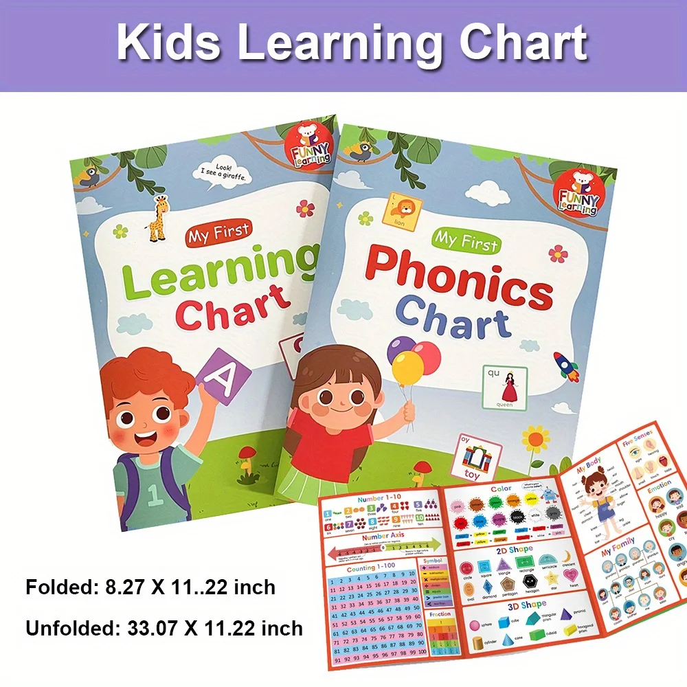 1 Book My First Learning Chart and Phonics Vocabulary Building Poster Set, Educational Teaching Aids, Homeschool Study Activity