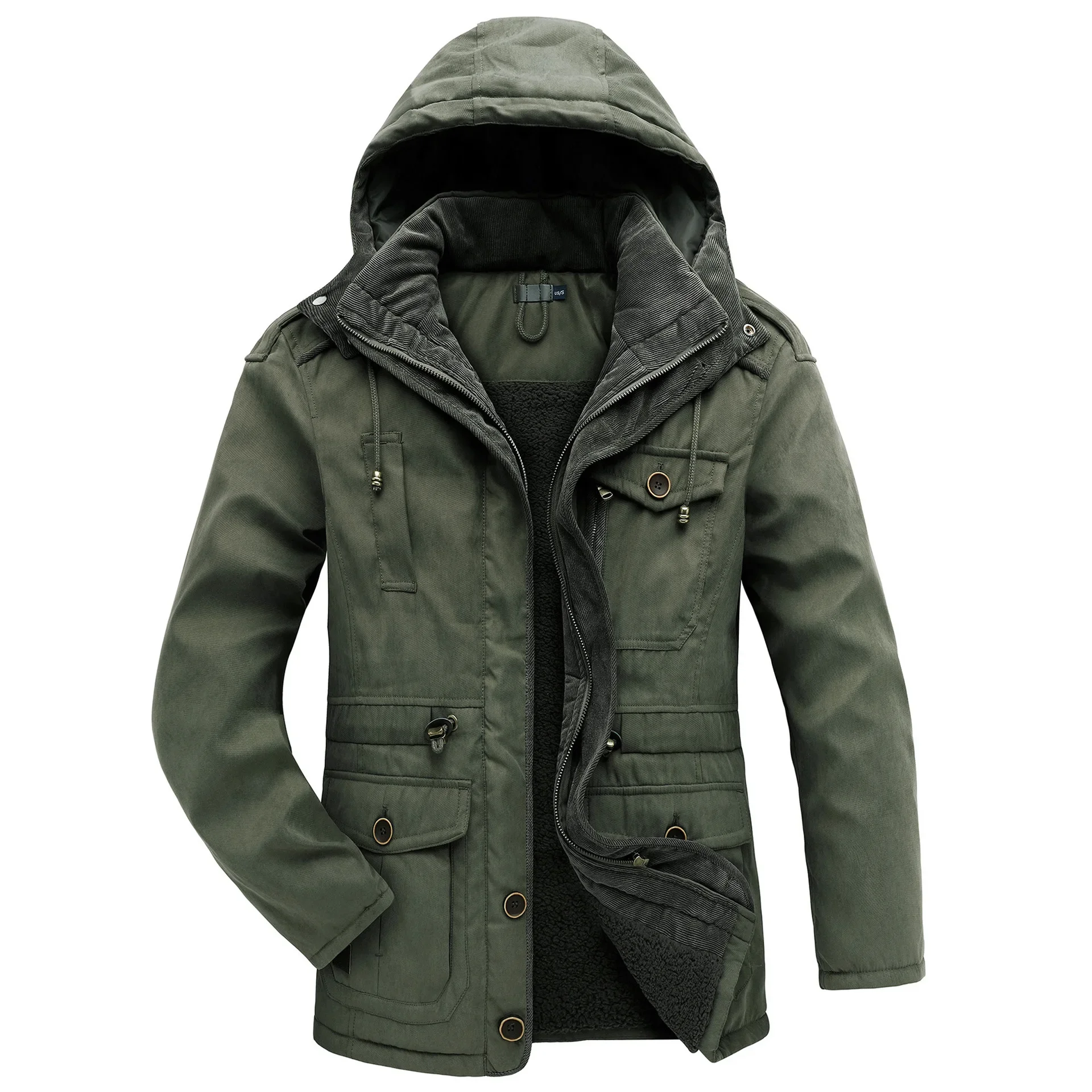 Loose-fit Coats US SIZE Men Winter Parkas Casual Outerwear Warm Hooded Work Clothes Hooded Jacket Parkas Multi Pockets Overcoat