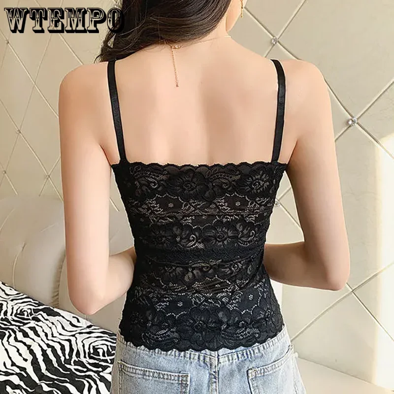 WTEMPO Adjustable Shoulder Strap Cropped Tops Bra with Breast Pad Four Season Camisole Vest Women Long Lace Sexy Base Underwear image 5