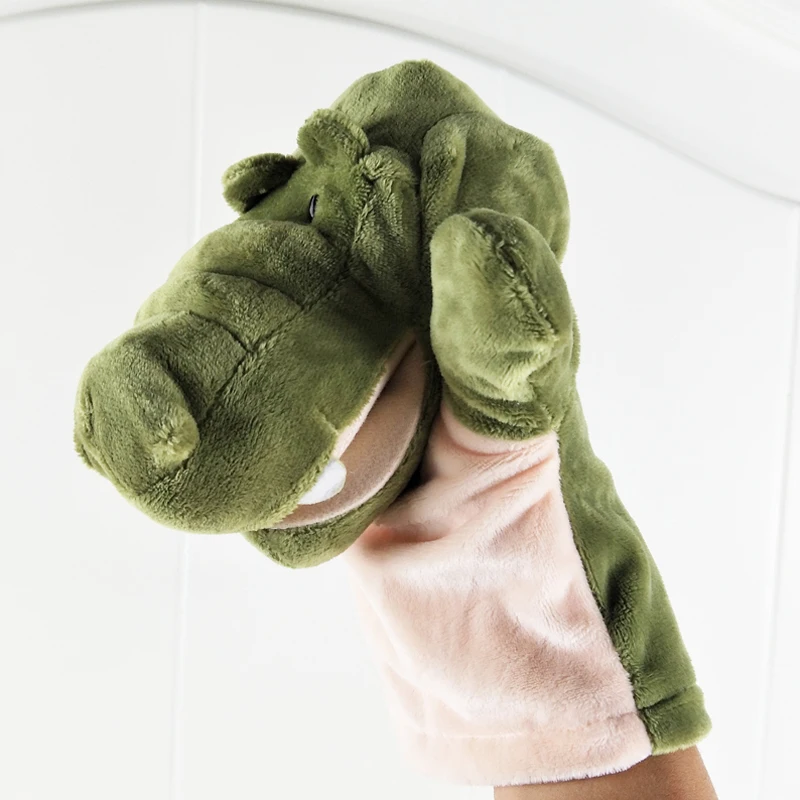Weiches gefülltes Geschenk, grünes Krokodil, großer Mund, Handpuppe, Plüschtier