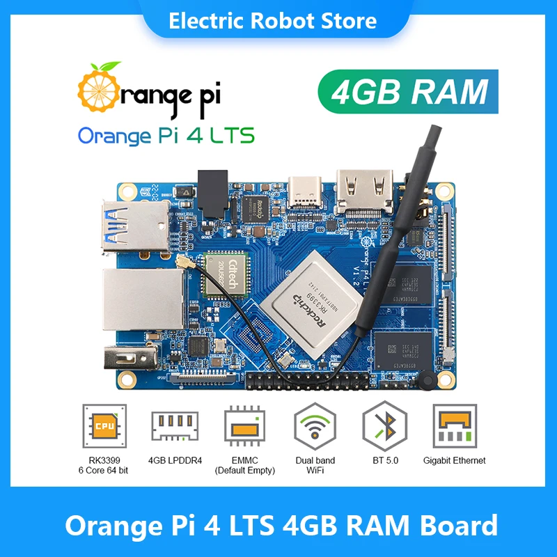 Orange Pi 4 LTS 4 Гб ОЗУ Rockchip RK3399, поддержка Wi-Fi + BT5.0,Gigabit Ethernet, работает на Android,Ubuntu,Debian OS