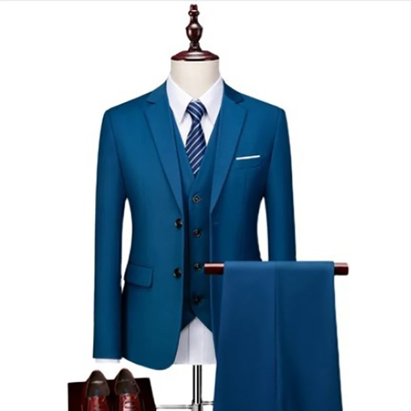 

New men's business casual suit single-breasted two-button suit three-piece suit top trousers vest custom wedding dress