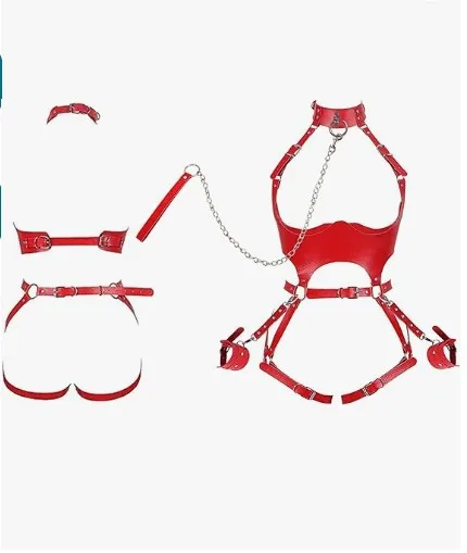 Ensemble de sous-vêtements en cuir creux personnalisé, menottes attachées amusantes, équipement de bondage, tentation intégrée, jouets sexuels d'auto-bondage, sexy