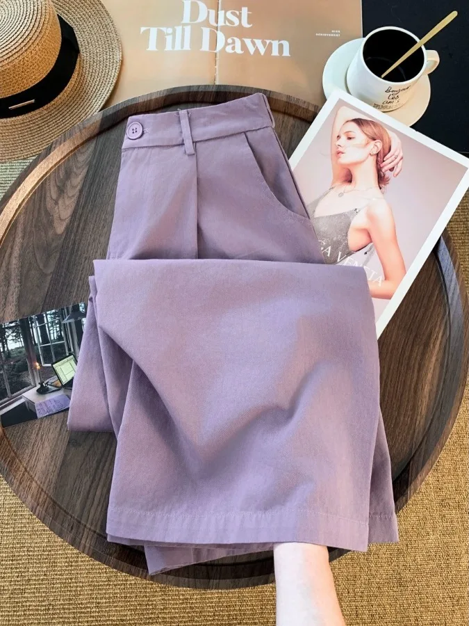 Authentic 2026 Autumn New Style Casual Pants Wide Leg Nine Points Knife  Straight Fit Versatile Ladies Retro Cotton Pants