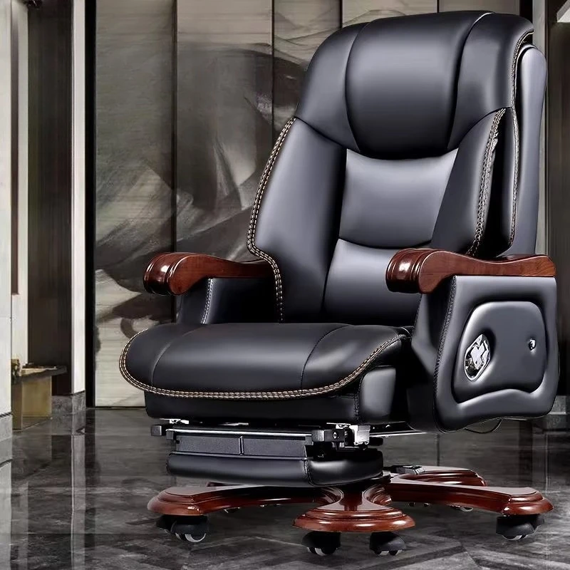 

Boss business executive office chair leather massage office chair cowhide solid wood reclining computer chair simple modern