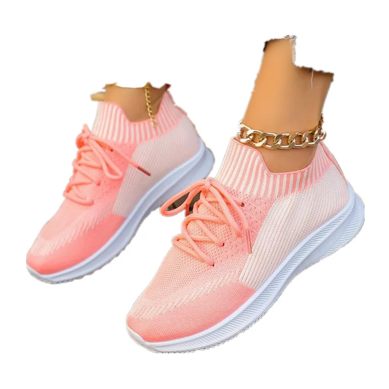 New Knitted Breathable Sneakers Shoes for Women Plus Size 42 43 Non Slip Mesh Flat Woman Comfortable Soft Platform Loafers Shoes