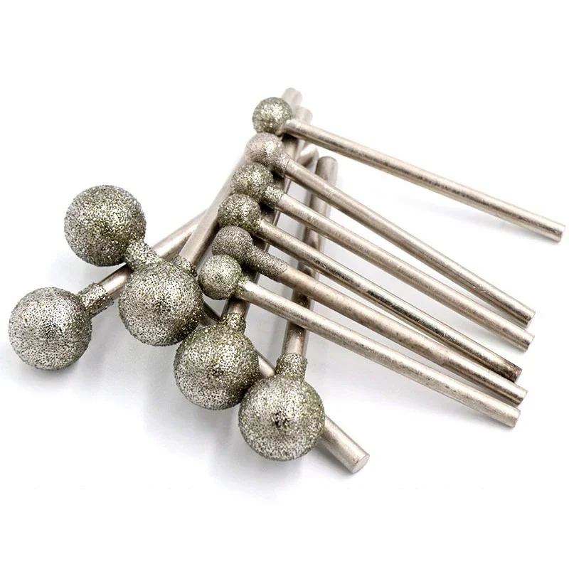 1/5/10Pcs Ball Round Diamond Burr Grinding Bits With 2.35mm/3mm Shank Ball Shape Polishing Head For Carving Dremel Rotary Tools
