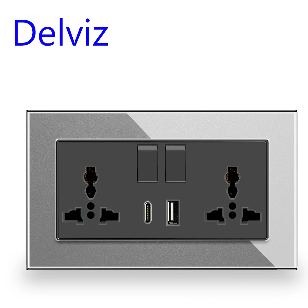 Delviz Wall Type C USB Socket, 1A1C Charger Port Panel, Switch control UK Standard Power Outlet, Universal Electric plug Socket image 3