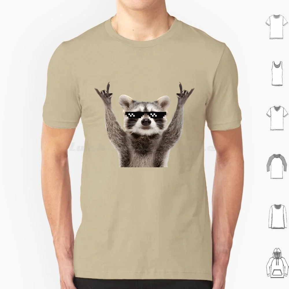 Raccoon Rock Sign Funny Glasses T Shirt 6xl Cotton Cool Tee Cool Helmet Funny Bumper Funny Joke Sarcasm Sarcastic Car Auto Bike
