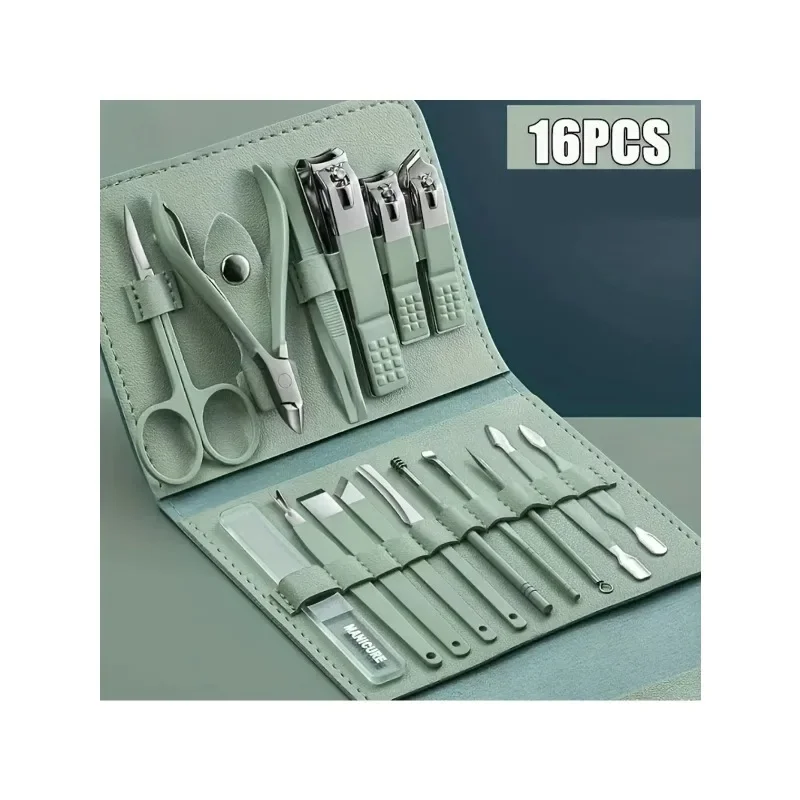 

16-piece set, household multi-functional stainless steel ear scoop, manicure, pedicure tool set, with storage bag, manicure tool set yee