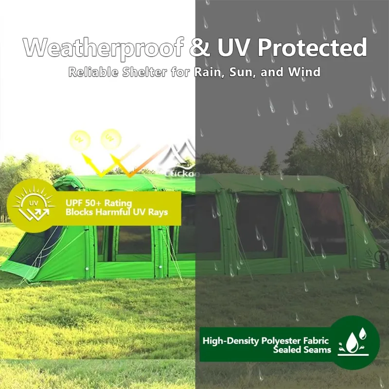 

Green Awning Gazebo Camping Waterproof Family Party Beach Outdoor 10Person One Living Room Tunnel Inflatable Tent