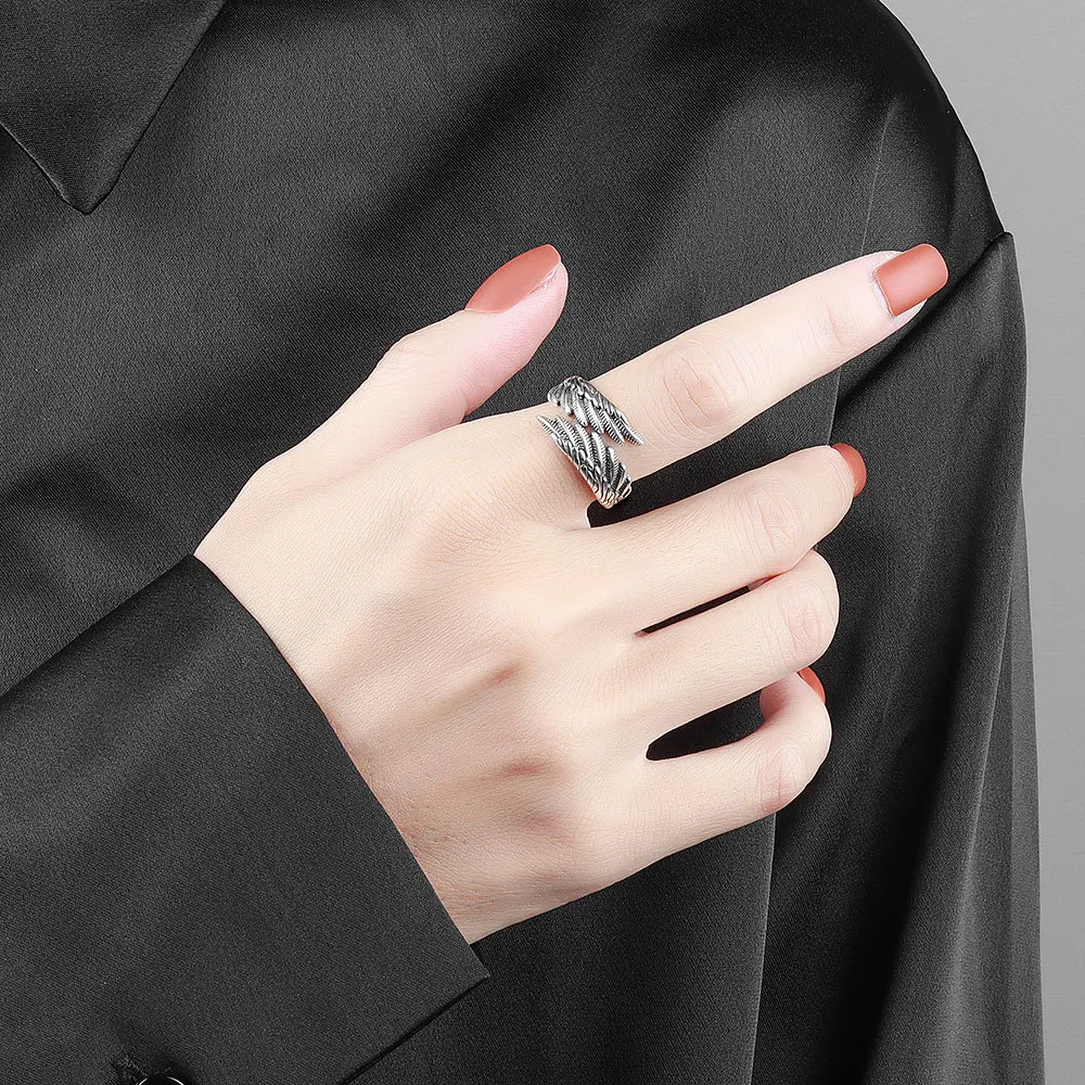 Women Girls Silver Color Rings Fashion Hip Hop Vintage Couples Creative Wings Design Thai Silver Party Jewelry Birthday Gifts image 2
