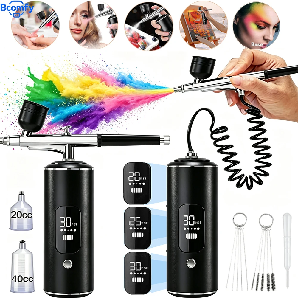 Aérographe avec compresseur, kit aérographe portable rechargeable avec écran numérique pour le nail art, le maquillage, la coloration de modèles et la décoration de gâteaux