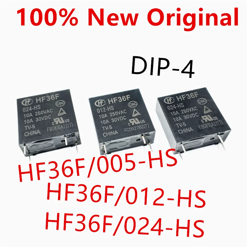 10 個 HF36F/005-HS 、HF36F/012-HS 、HF36F/024-HS DIP-4 10A 新しいパワーリレー HF36F-005-HS 、HF36F-012-HS 、HF36F-024-HS