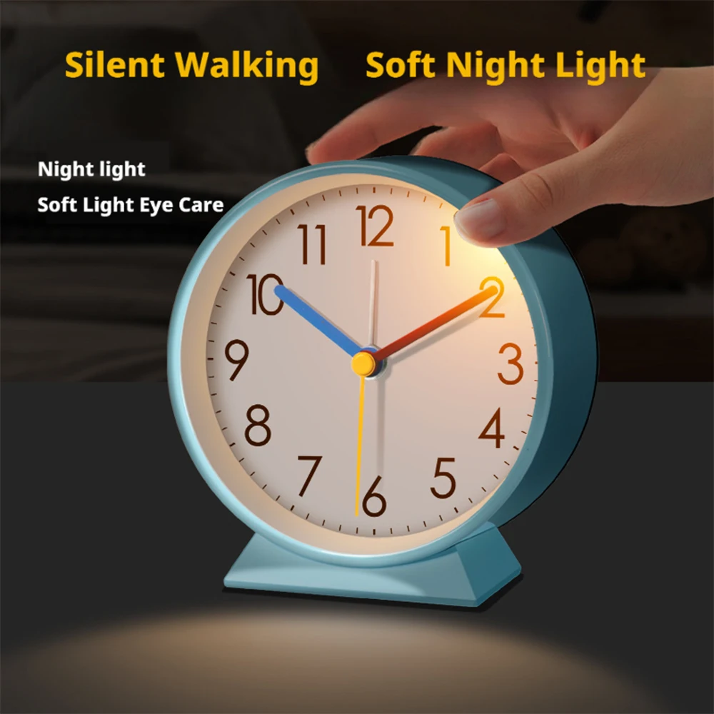 Night Light Desktop Clock Small Metal Frame Bedside Table Alarm Clock Student Dedicated Bedroom Living Clock Wake-up Tool
