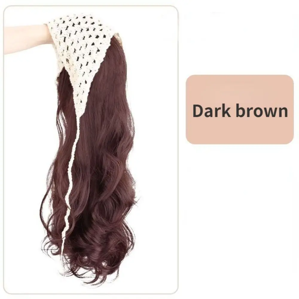 

Cute 65CM Wig Triangle Headscarf Knitted Hot Sale Women's Curly Hair Hollow Farmhouse Style Long Straight Hair