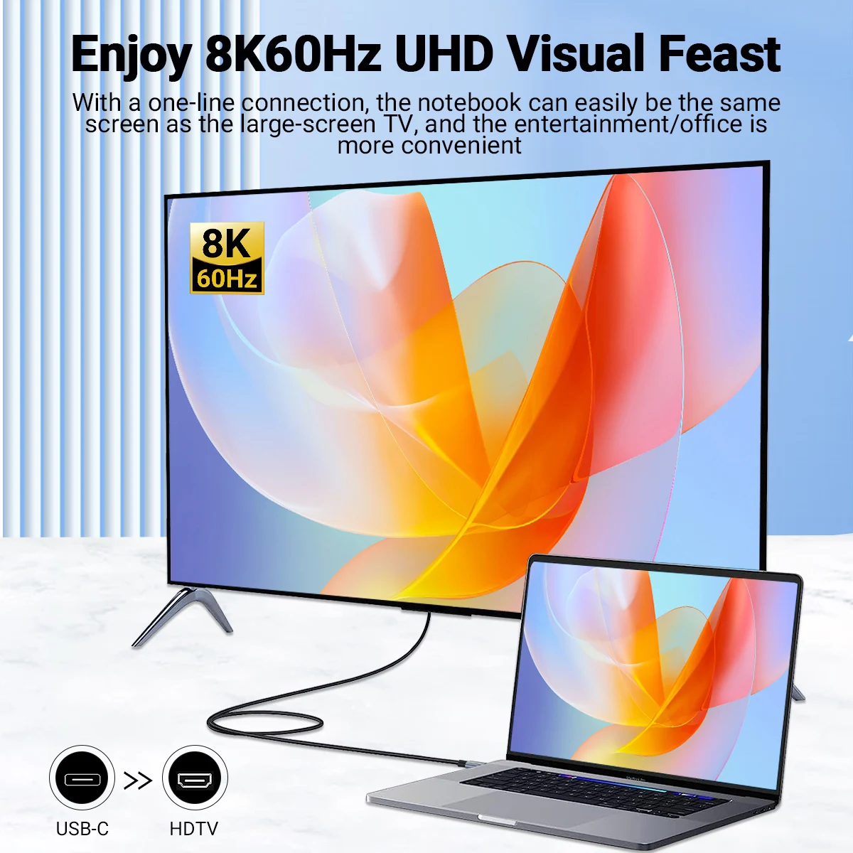 8K UHD Type-C to HDMI Cable with 8K 60Hz/4K 120Hz Perfect for Streaming Gaming Support iPhone 15 Series Samsung S Mac Pro Switch