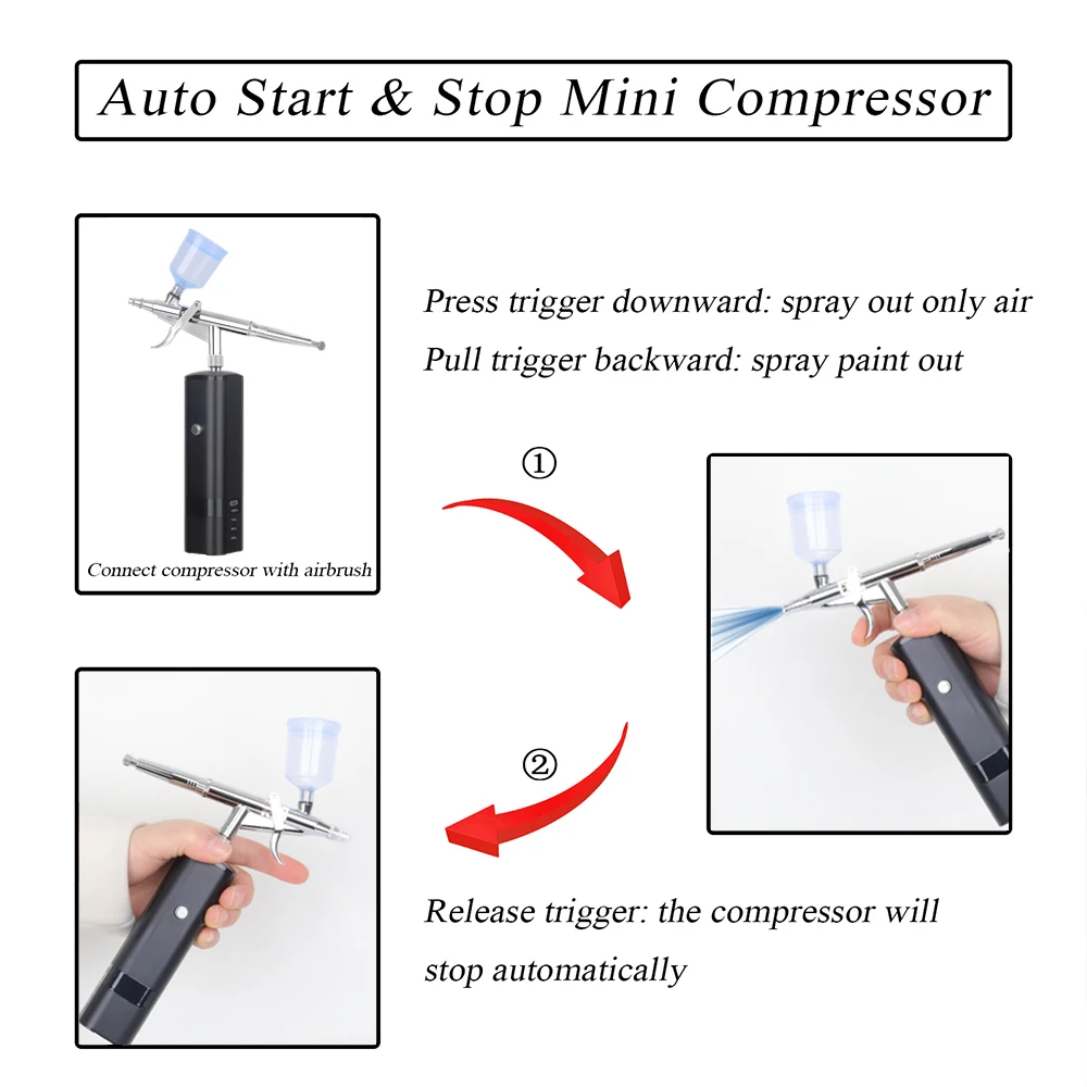 Kit aerografo per Nail Art Paint Cake Coloring Spray Pen con compressore ricaricabile Ink Cup Sprayer Tool
