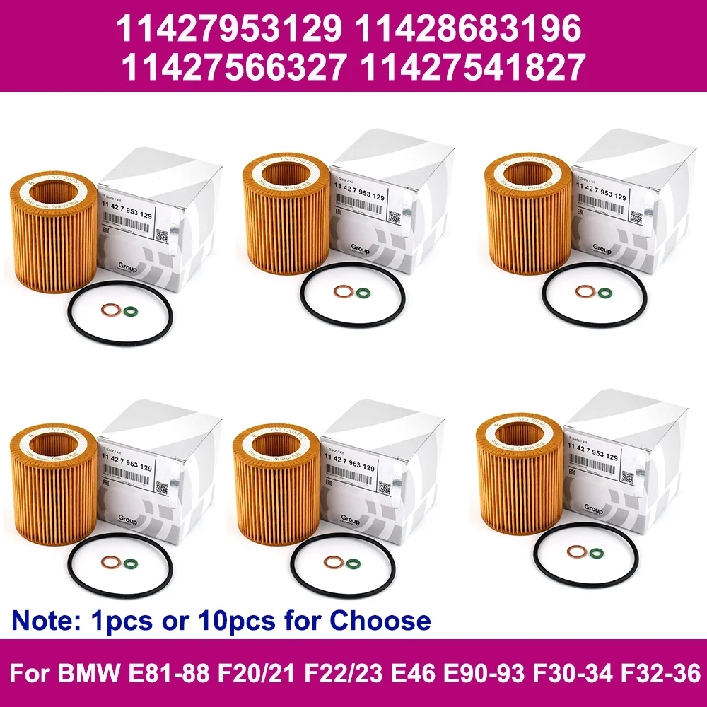 

1/10PCS Car Oil Filter 11427953129 11427566327 For BMW E81-88 F20/21 F22/23 E46 E90-93 F30-34 F32-36 325i X1 X3 N52-N55 Engine