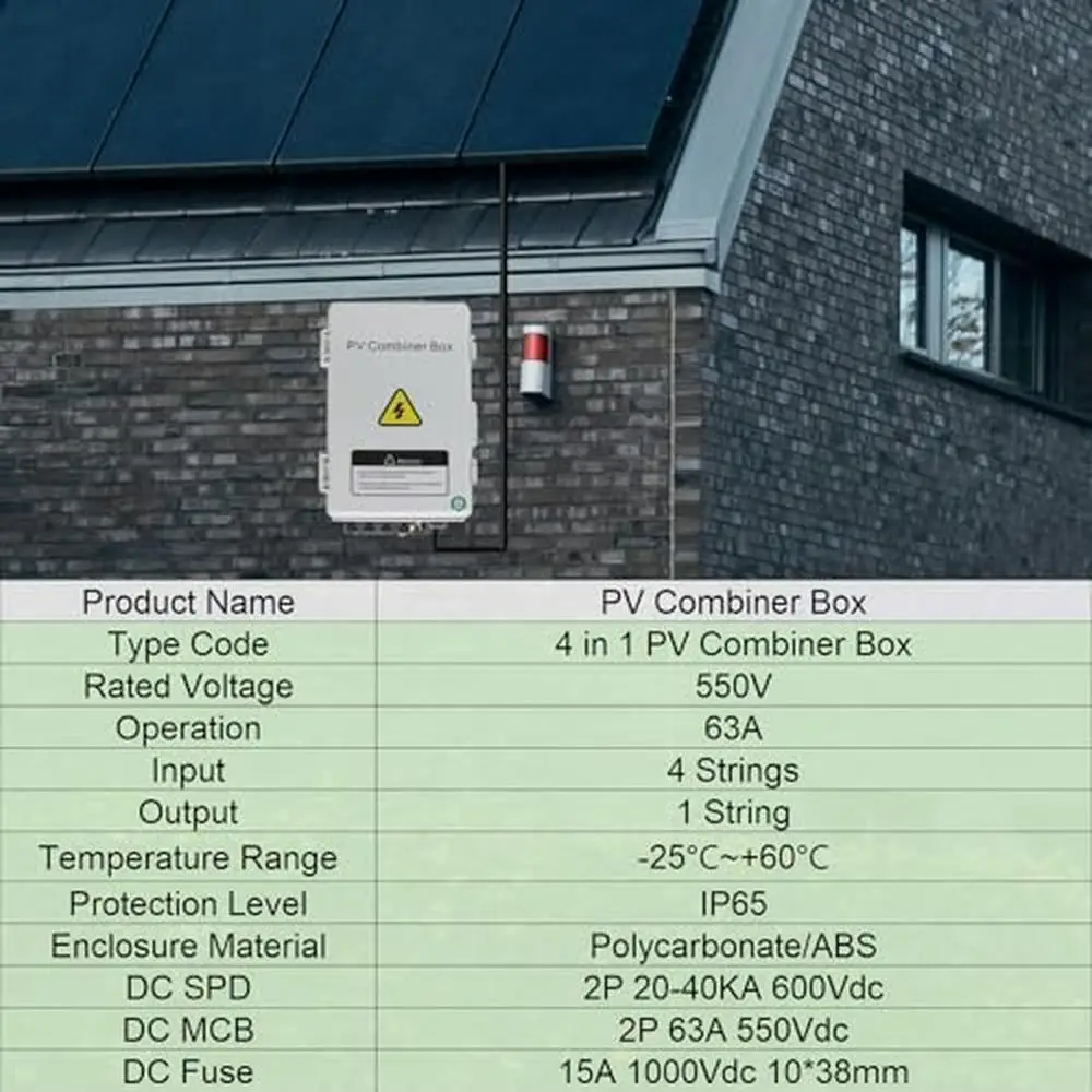 Solar Combiner Box DC Breaker Lightning Protection 63A Circuit 25A 4 in 1 out Optimize Energy Transfer Reliable Integration Easy