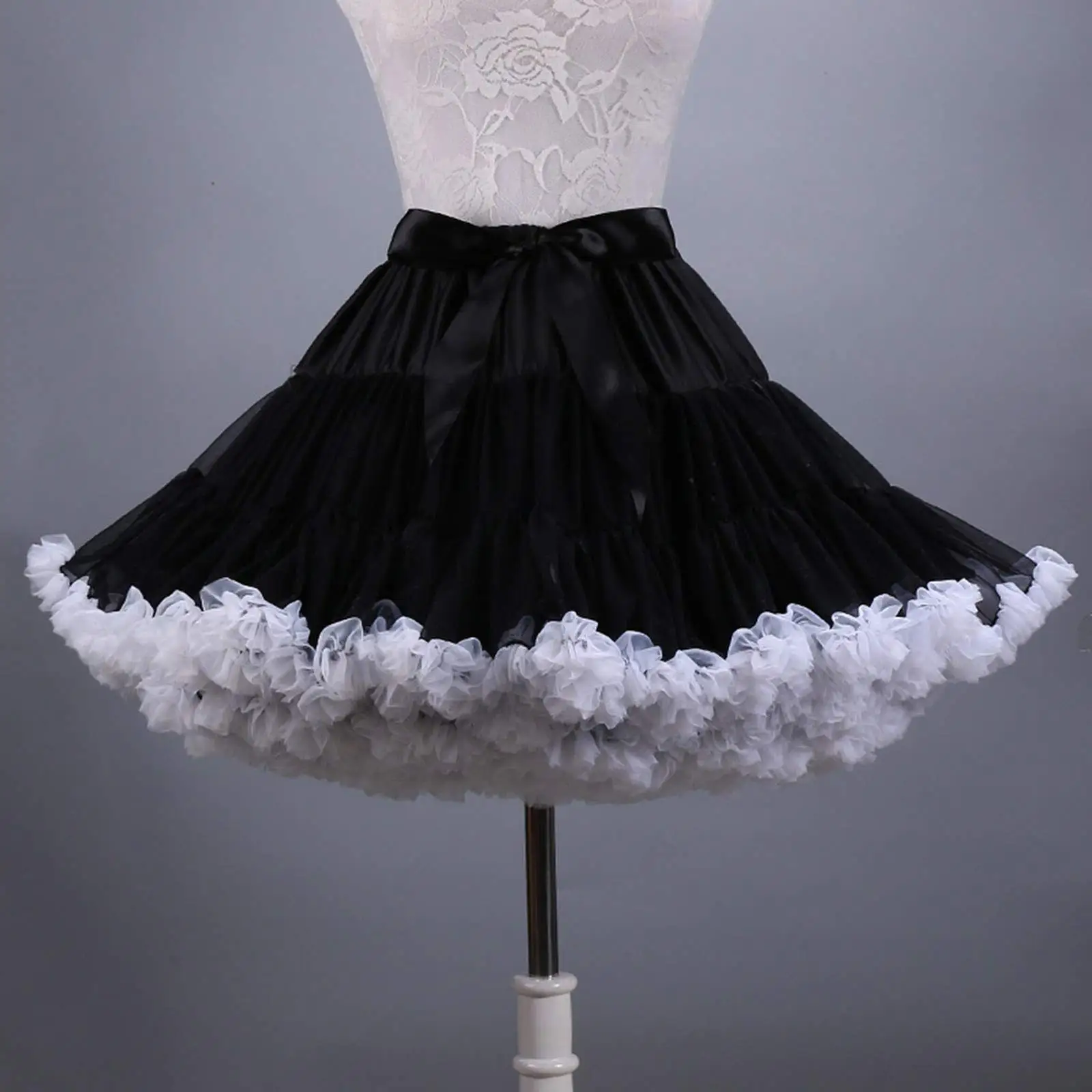 

Girls Black White Bottom Clouds 3-Layered Ballet Dance Petticoats Tutu Puffy Party Cosplay Waistband Tulle Lolita Underskirt