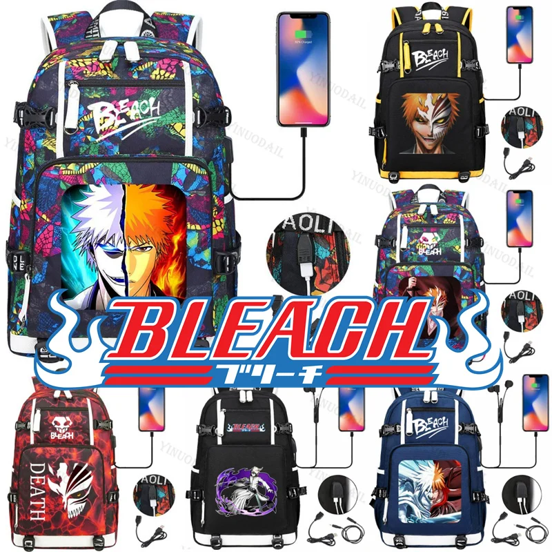 Shihouin Yoruichi Backpack BLEACH Theme Schoolbags with USB Mochila De Viaje for Study Stationery Rukia Anime Figures Book Bags