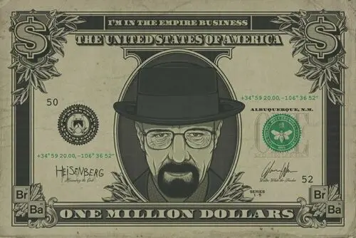 BREAKING BAD TV SHOW HEISENBERG ON 1 MILLION DOLLAR BILL Print Art Canvas Poster For Living Room Decoration Home Wall Picture