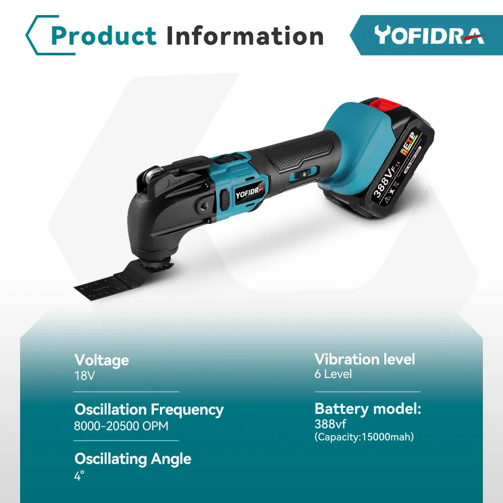 Yofidra Brushless Oscillating Multi-Tool Electric Saw Trimmer/Shovel/Cutting/Polishing Woodworking Tool For Makita 18V Battery