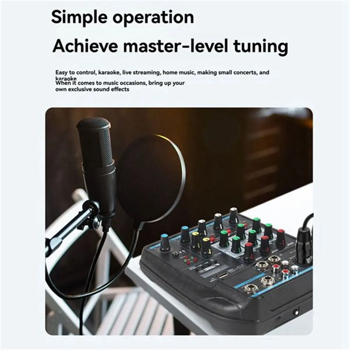 OKgood 4-Channel Mixer Bluetooth DJ Console Mixer with 48V Phantom Power USB Mixer Audio Karaoke DJ Mixing Console