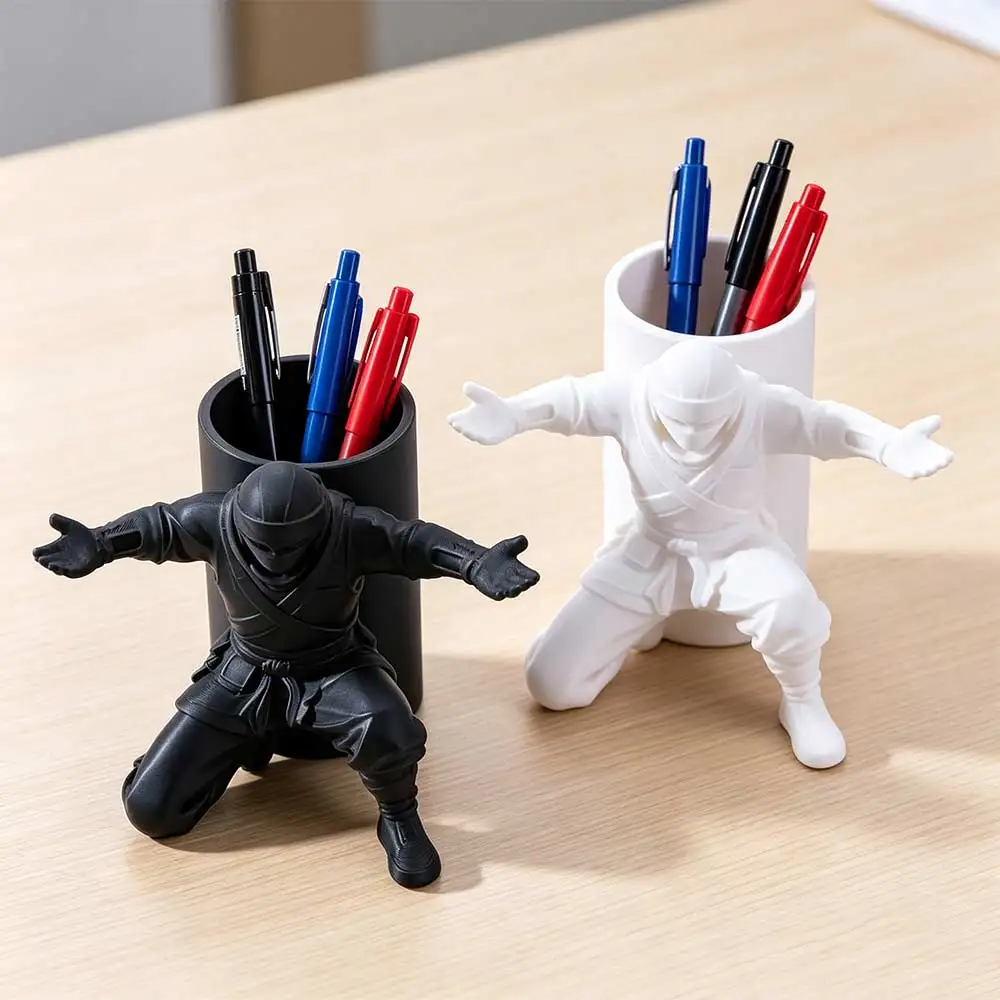 Creative Funny Ninja Warrior Pen Holder Plastic Stable Ninja Ornament Non-Slip Base Simulation Character Model Stationery